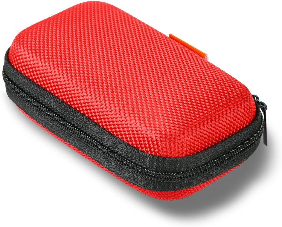 Red Rectangle Small EVA Case, Lightweight Hard Shell Zipper Pouch | Universal Protection Bag for Earbud, Headset, Charger, Airpods, iPod, USB Cable, MP3, Key, Change