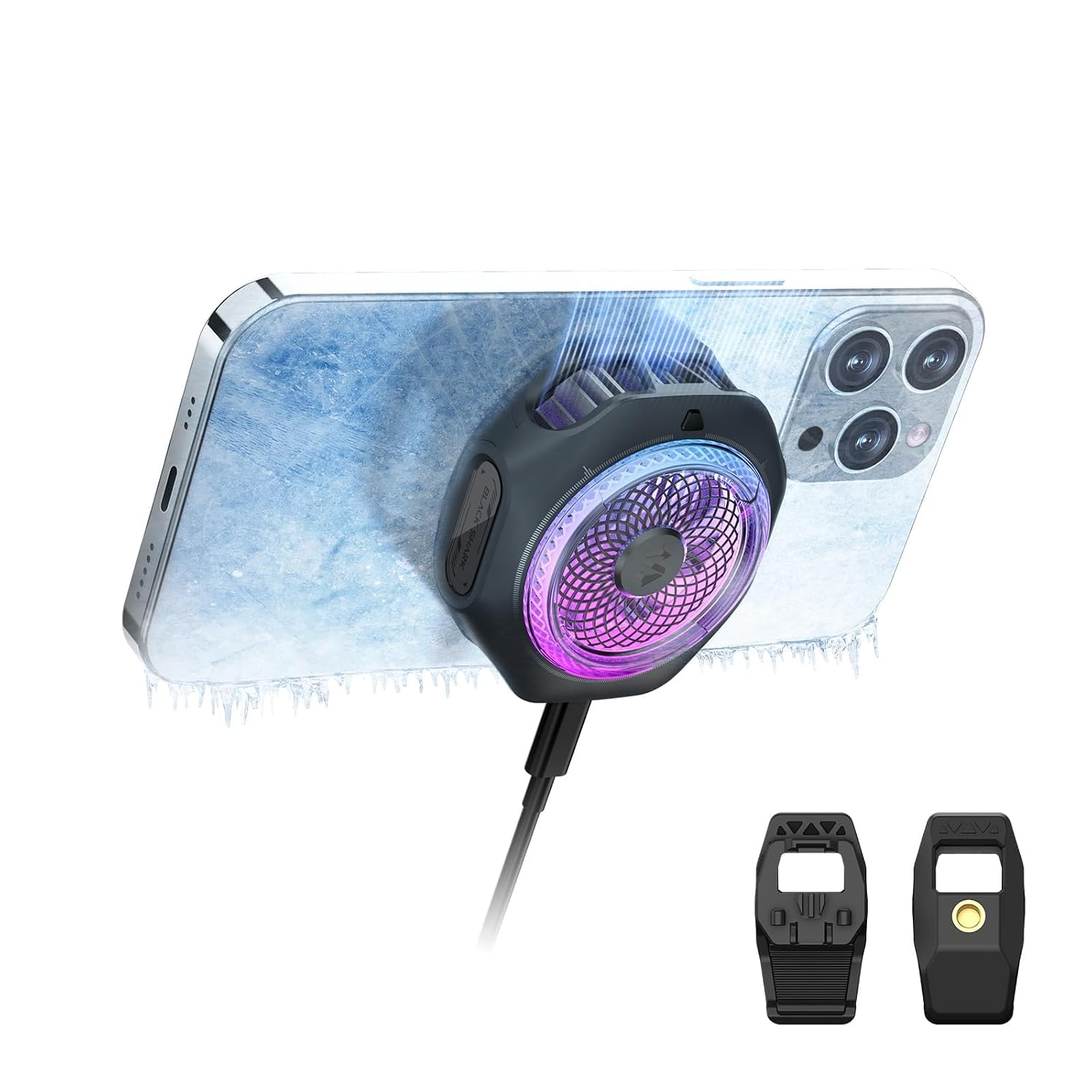 Black Shark Magnetic Cell Phone Cooler 4Pro, Portable RGB Cooling Fan, Cellphone Radiator with Removable Grip, App-Controlled Smart Temperature Control for iPhone MagSafe Series/Android/Tablet/iPad