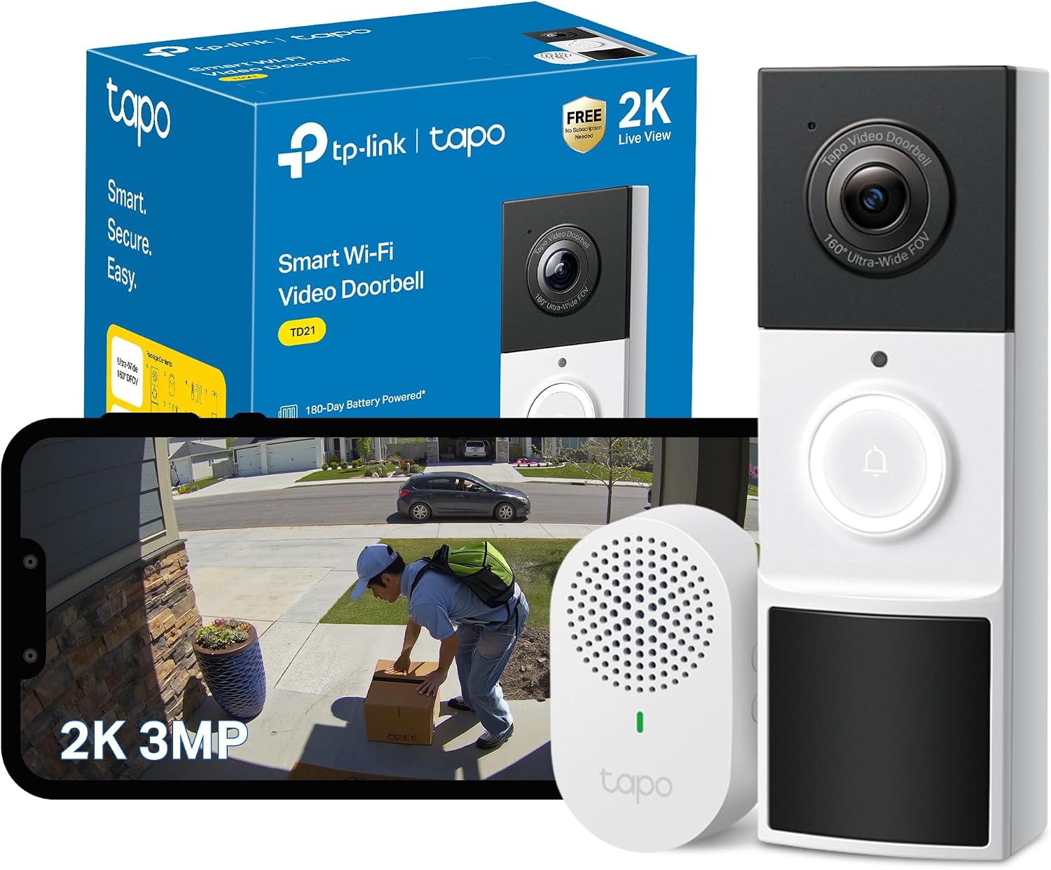 Tapo TD21 2K 3MP Battery Doorbell Camera Wireless, Colour Night, IP65