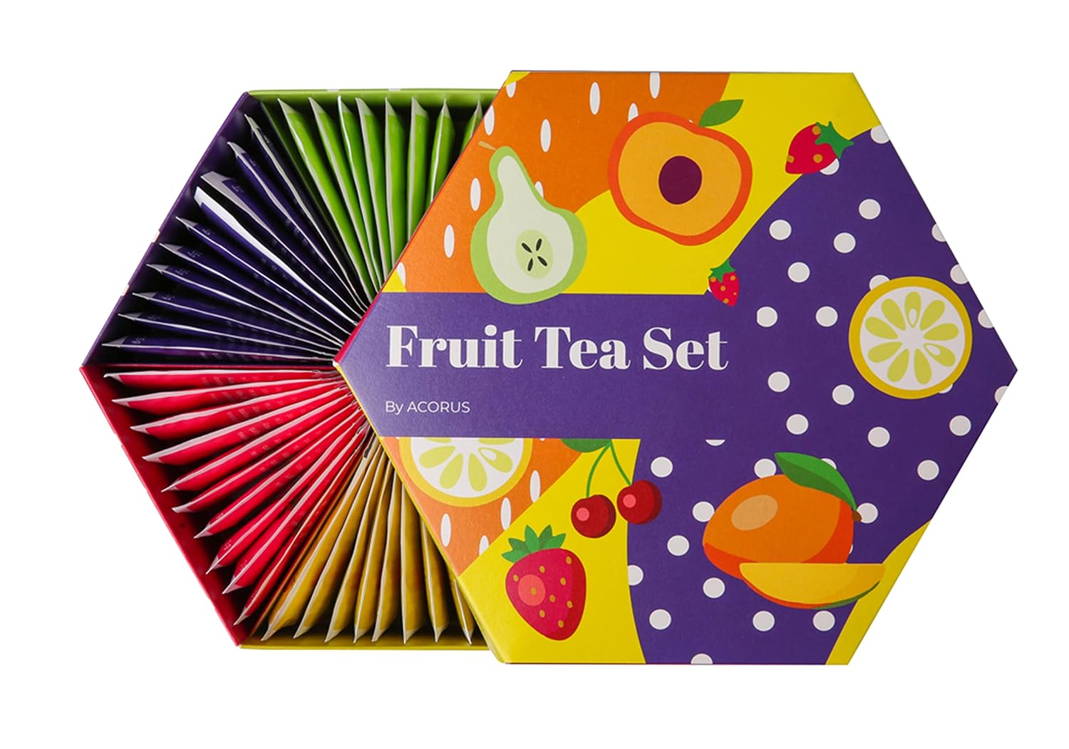 ACORUS Fruit Luxury Tea Set - Assorted Fruit and Herbal Teas Box, Tea Gift Set for Women and Tea Lovers, Large Variety Pack, 6 Flavor Sampler, 60 Bags
