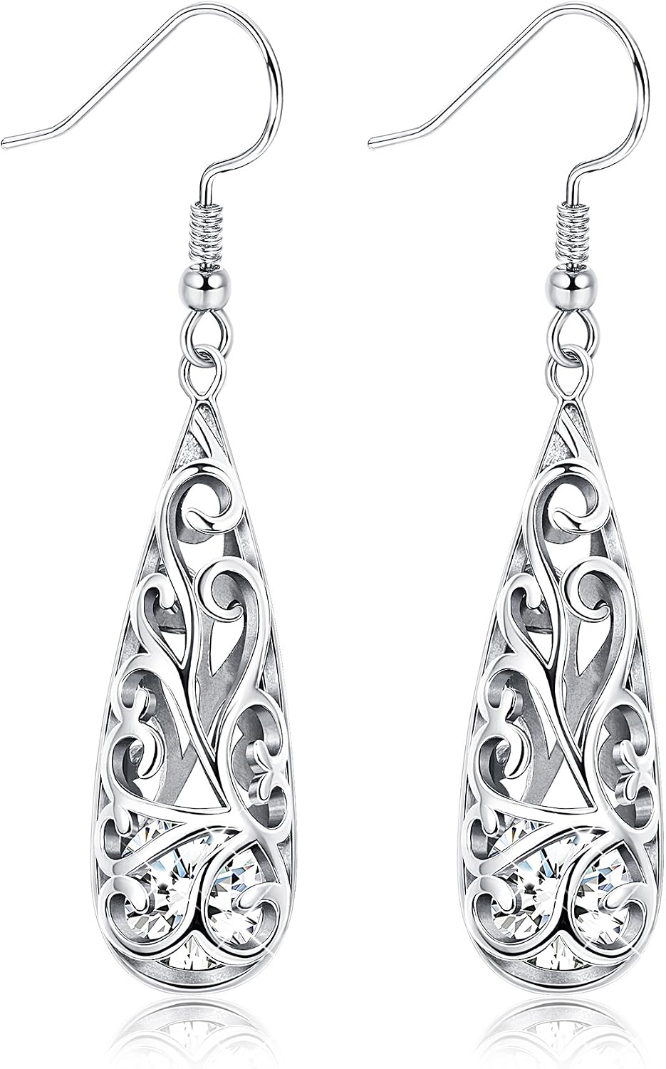 BESTEEL 925 Sterling Silver Tear Drop Earrings Dangle for Women CZ Earrings Long Pendant Fashion Jewelry Gift Elegant Vintage