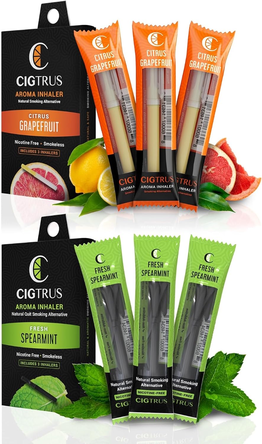 Cigtrus Quit Smoking Inhaler - Natural Refreshing, Smokeless Non Electric Diffuser Pen, No Nicotine or Vape – Menthol Fresh Spearmint & Citrus Grapefruit 6pk