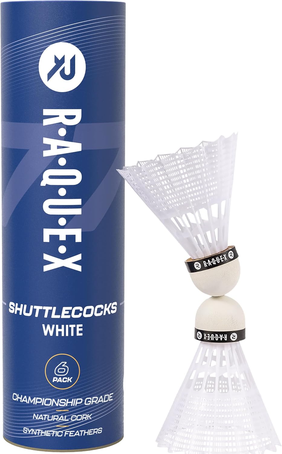 Raquex Badminton Shuttlecocks - Yellow/White, Tube of 6 - All Natural Cork Shuttlecocks, Nylon Feathers - Three Speed Options – Indoor Outdoor Durable Badminton Shuttles