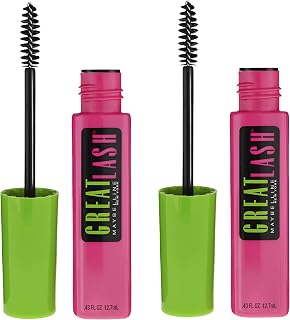 Maybelline Great Lash Washable Mascara Makeup, Volumizing Lash-Doubling Formula That Conditions As It Thickens, Very Black, 2 Count