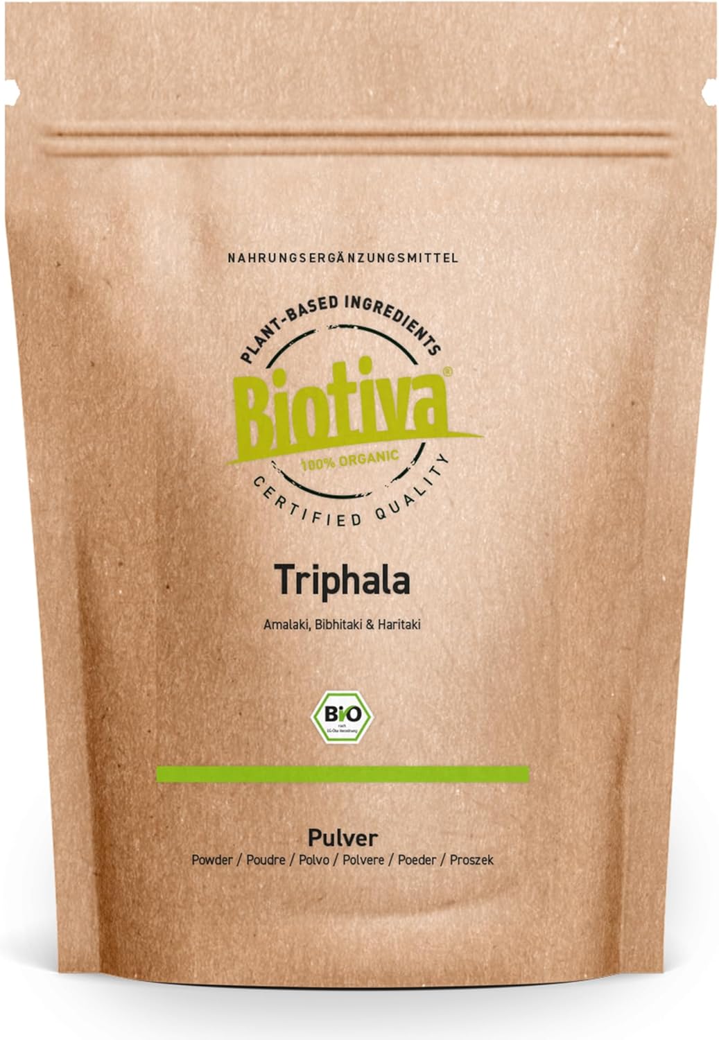 Triphala Powder Organic - 200g - from Amalaki, Haritaki, Bibhitaki - Ayurveda Biotriphala - 100% Vegan - Packed and Controlled in Germany (DE-ECO-005)