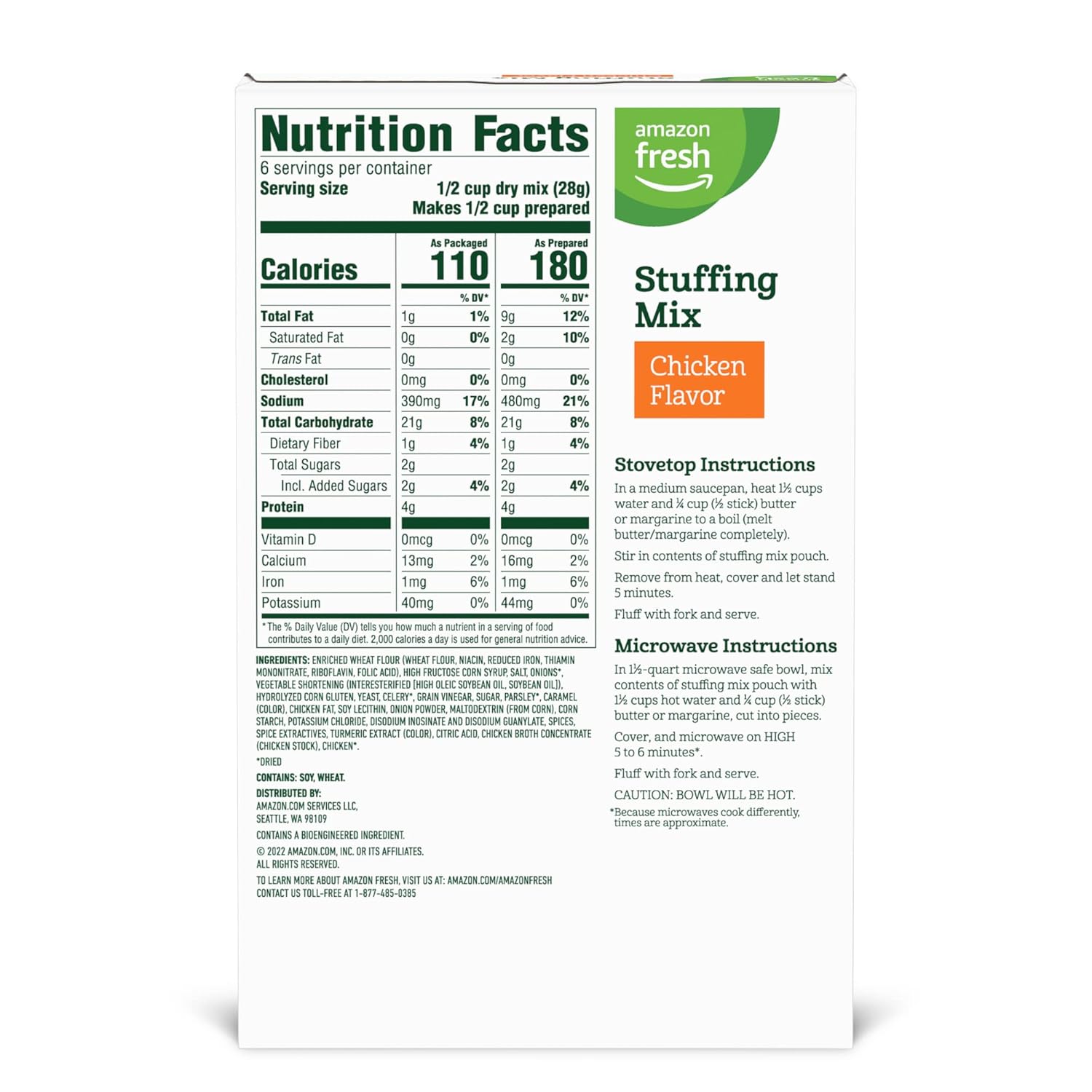Amazon Fresh, Stuffing Mix Chicken Flavor, 6 Oz (Pack of 3)