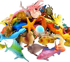 Funcorn Toys Ocean Sea Animal, 52 Pack Assorted Mini Vinyl Plastic Animal Toy Set, Realistic Under The Sea Life Figure Bath Toy for Child Educational Party Cake Cupcake Topper,Valentines Day Gift