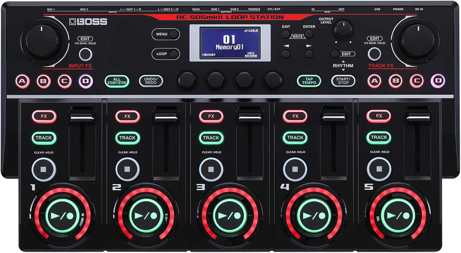BOSS RC-505MKII Loop Station – The Industry Standard Tabletop Looper, Updated and Enhanced. Class-leading sound quality. Five simultaneous stereo phrase tracks. Input FX and Track FX sections.