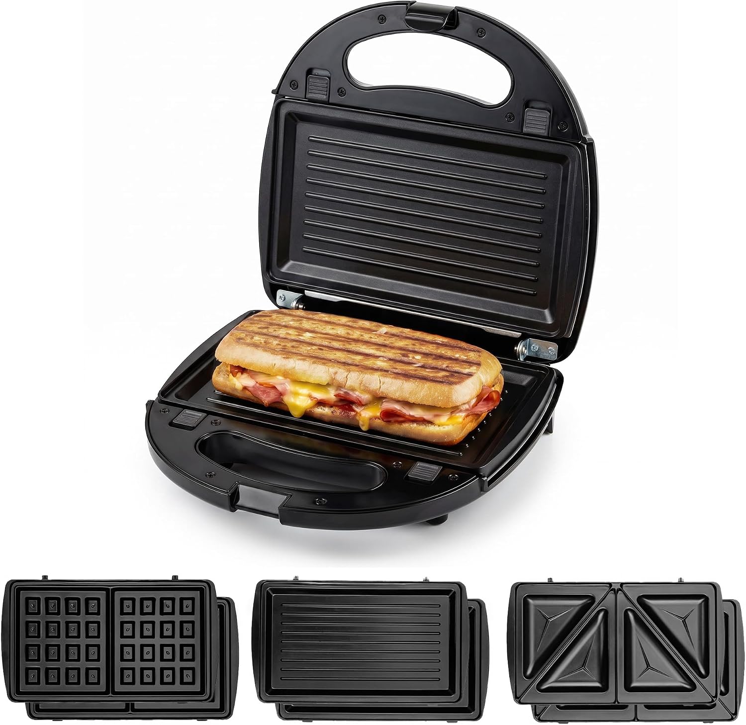 OVENTE Electric Sandwich, Panini and Waffle Maker Set, Black GPI202B