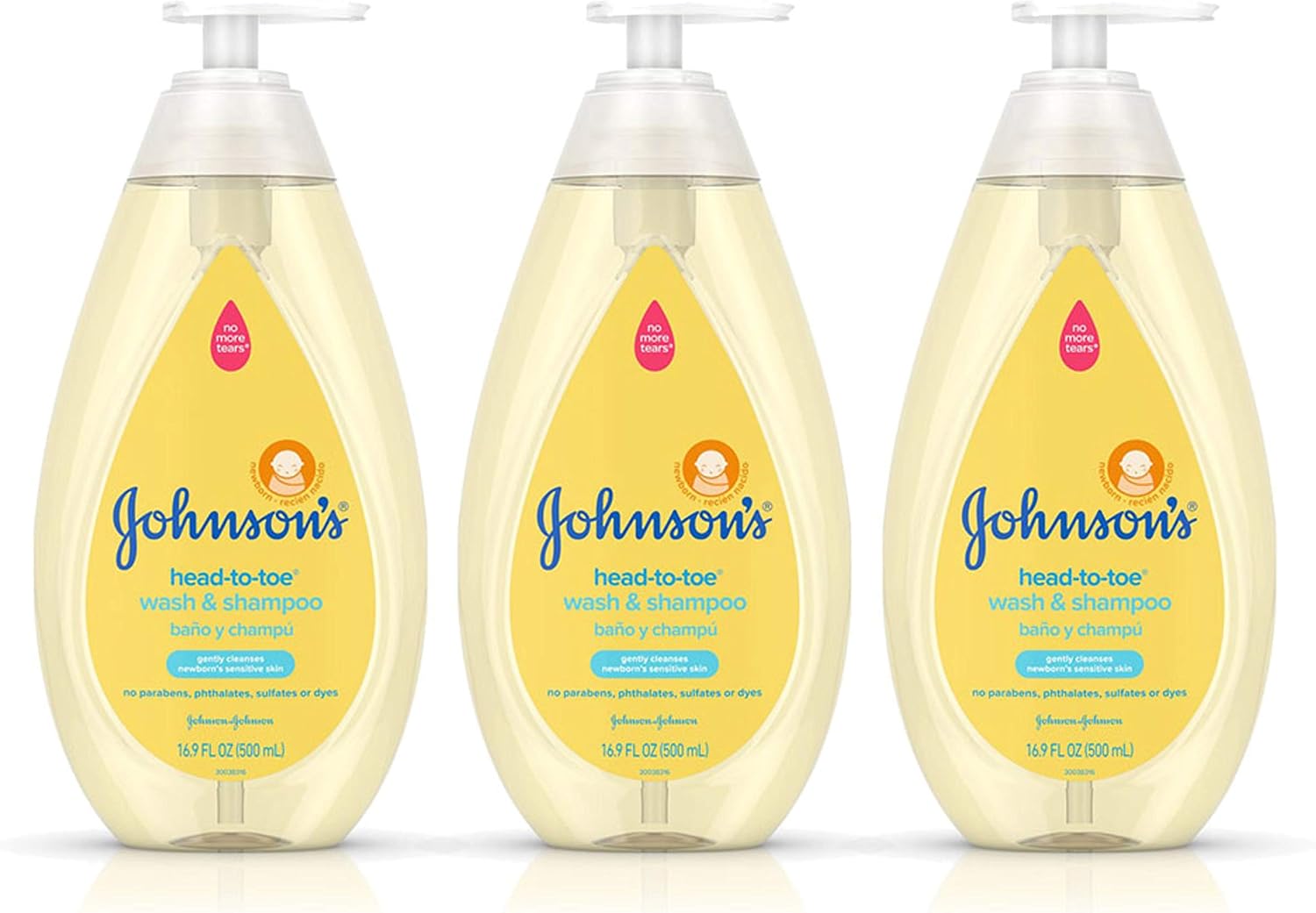 Johnson's Head-To-Toe Gentle Baby Body Wash & Shampoo, Tear-Free, Sulfate-Free & Hypoallergenic Bath Wash & Shampoo for Baby's Sensitive Skin & Hair, Washes Away 99.9% Of Germs 16.9 fl. oz (Pack of 3)