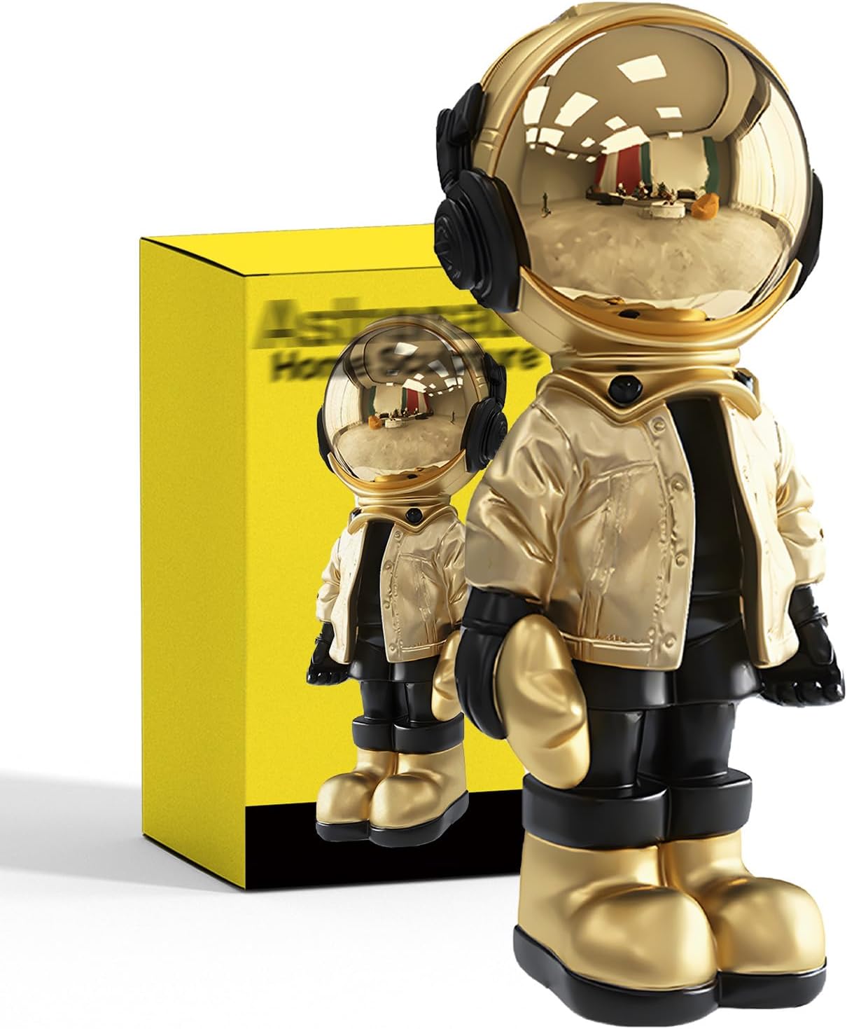 Figurine Statue Astronaut Sculpture Spaceman Decor,Sculpture for Home Decor,Arts Gold and Black Shelf Decoration,Cool Metal Mask Table Decor,Large Spaceman Figure Ornament