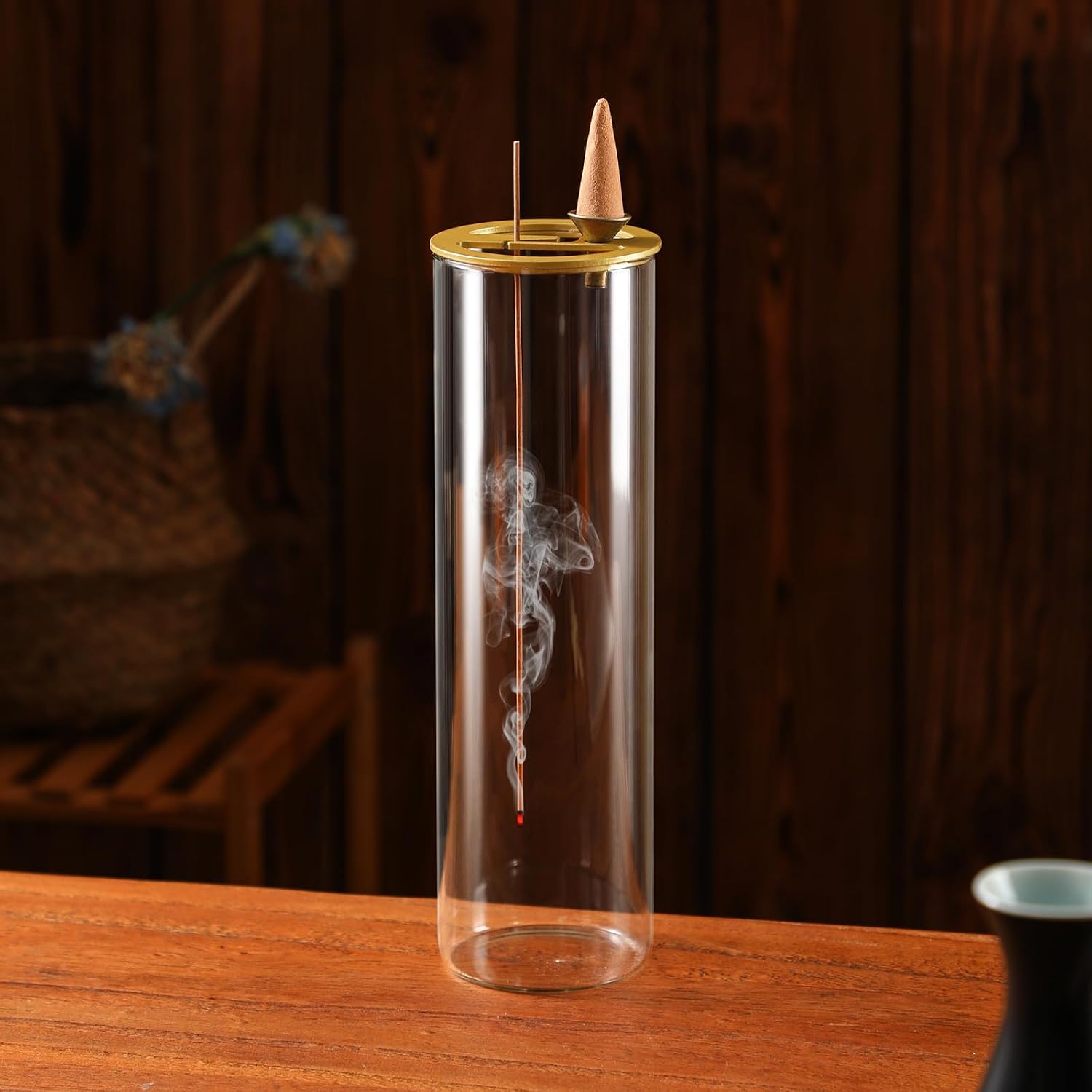 Ceremony Incense Holder, 2 in 1 Incense Burner for Sticks, Ash-Proof Glass Incense Burner for Meditation Yoga Spa Room Decor Ceremonial Incense Incense Incense Scent Holder, 2 in 1
