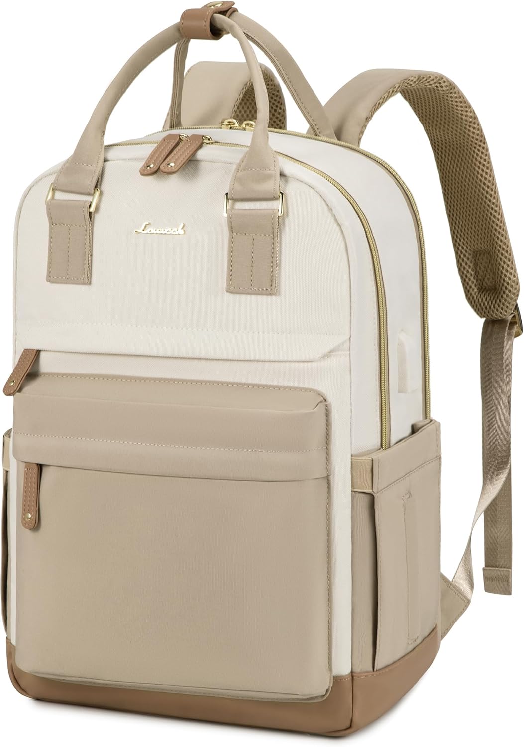 LOVEVOOK Backpack Womens, 15.6 Inch Laptop Travel Work Rucksack, Waterproof School Bag with USB Port, Anti Theft Ladies Computer Back Pack for Office Business College Uni, Khaki