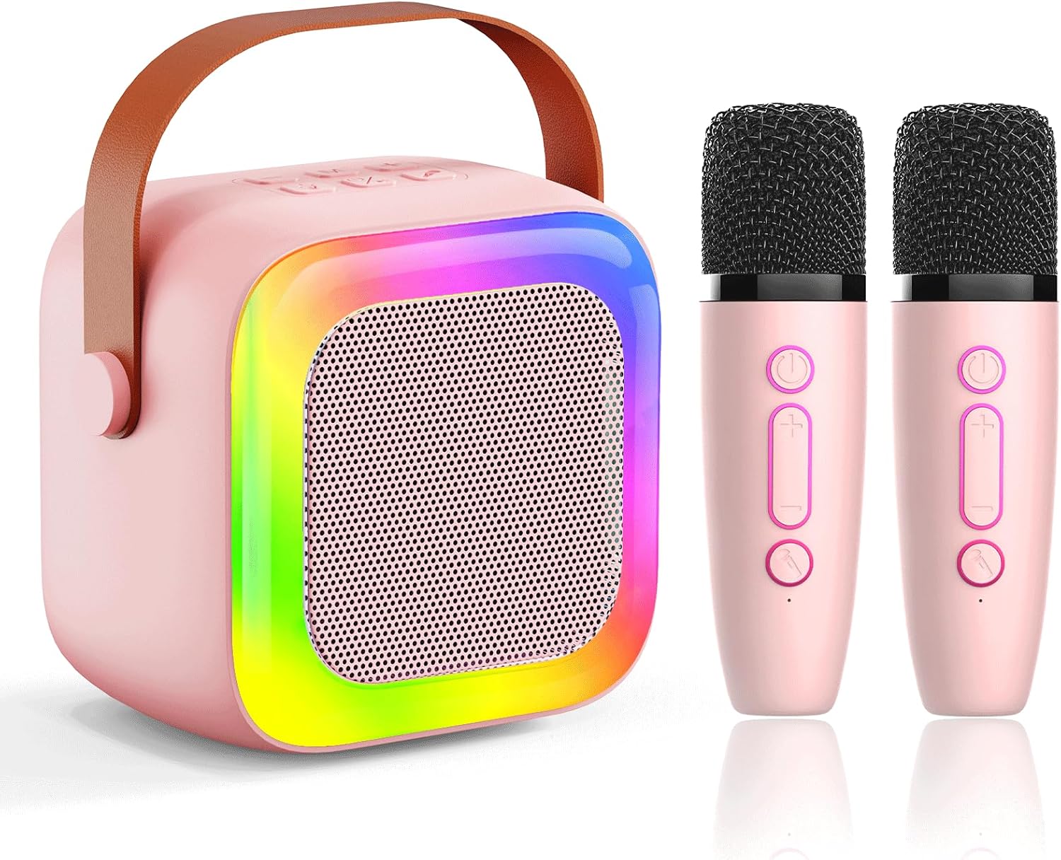 Mini Karaoke Machine for Kids Teen Adults, Kids Karaoke Machine with 2 Wireless Microphones and LED Lights Toys for Party, Home, Gifts for 4 5 6 7 8 9 10 11 12+ Years Girls Boys(Pink)
