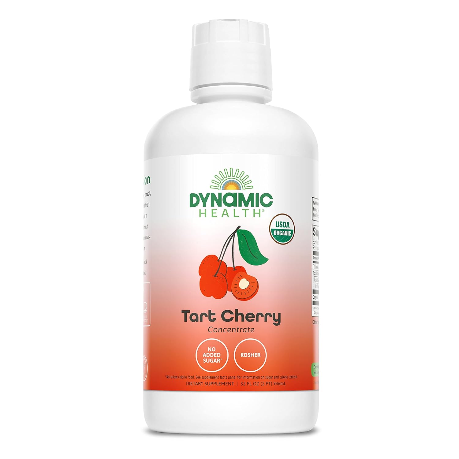 Dynamic Health Organic Tart Cherry Juice, Unsweetened 100% Juice Concentrate, Antioxidants Supplement, No Sweeteners or Additives, Vegan, Gluten Free, BPA Free, 32 oz
