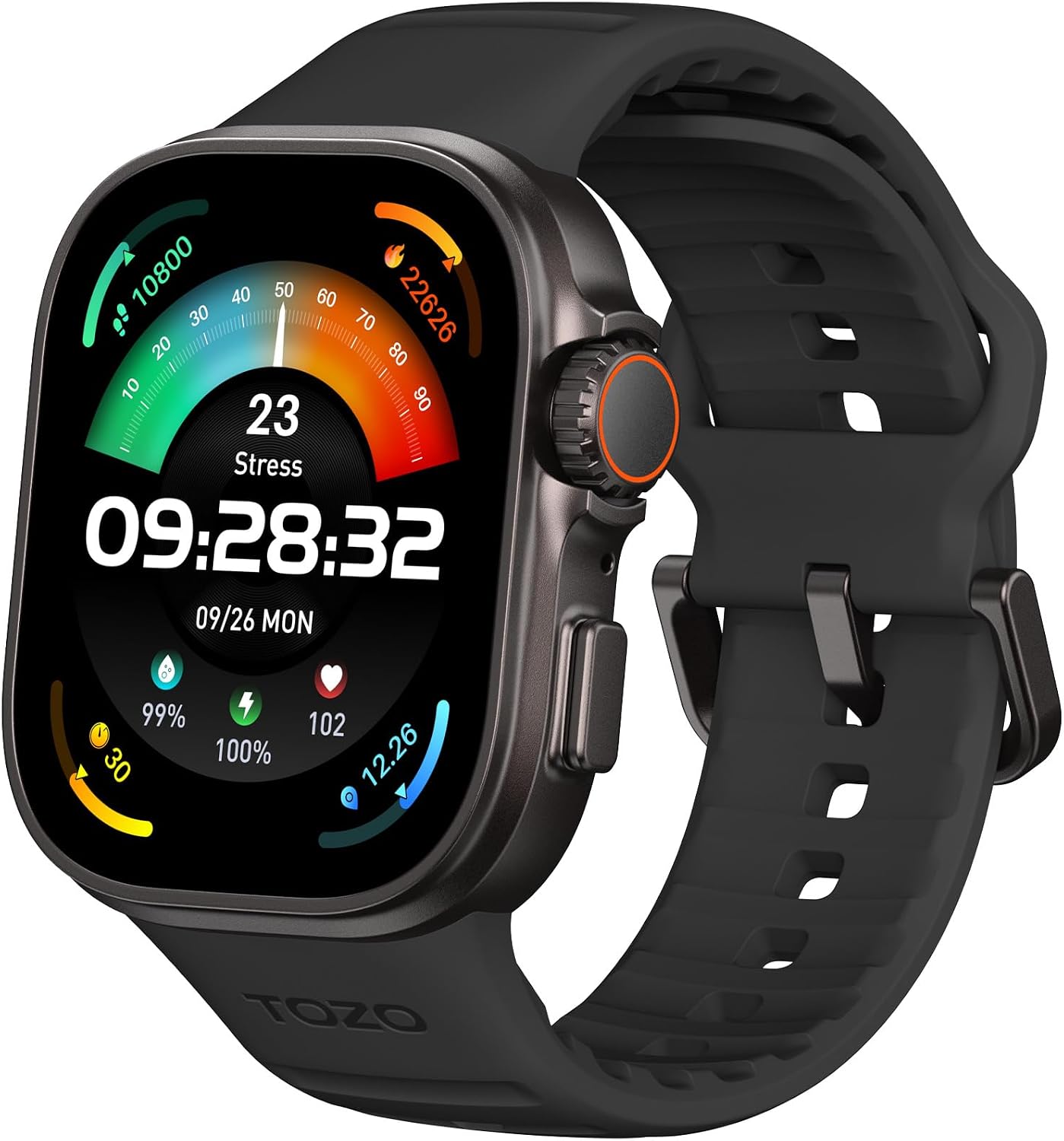 TOZO Watch 1 Smart Watch for Men Women, GPS Activity Fitness Tracker | 1.95" AMOLED Display, 5 ATM Waterproof, Bluetooth Call, Sleep Trackers, Heart Rate Monitor, 100+ Sports for Android iOS Black