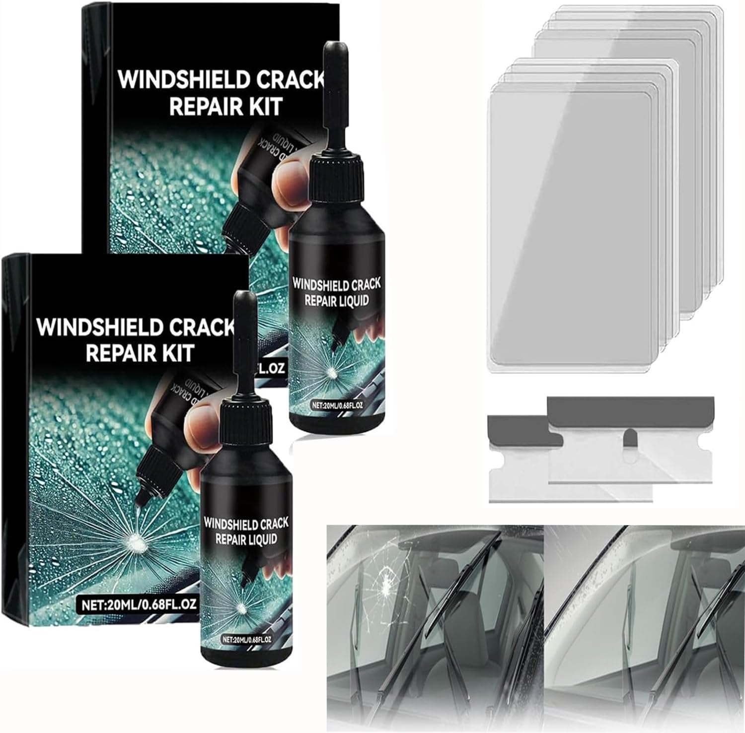 2PCS Upgrade Windshield Crack Repair Kit,2025 New Glass Cracks Gone Repair Kit, Premium Car Windshield Crack Repair Fluid ,Quick Fix Windshield & Glass Repair Tools