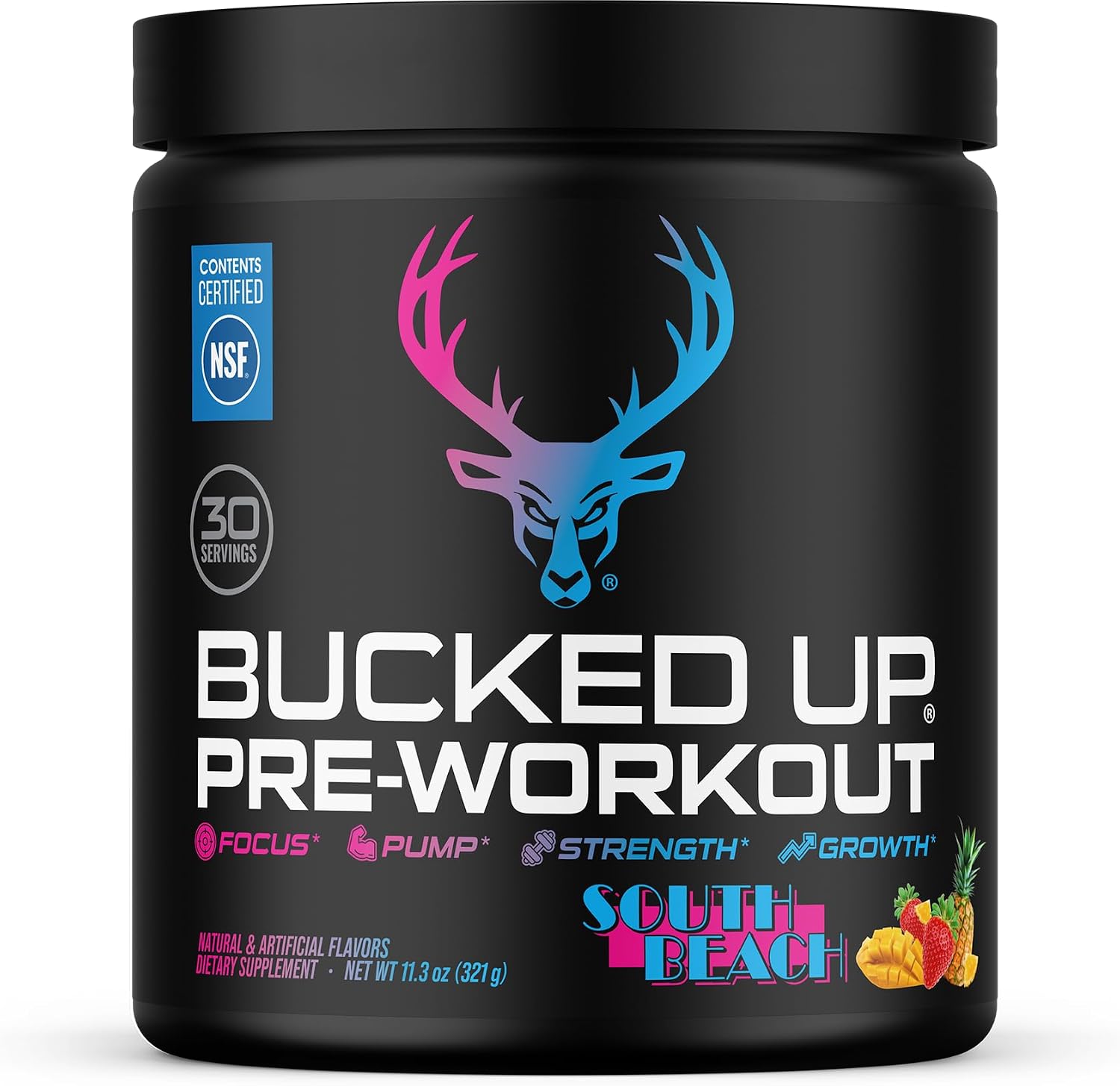 Bucked Up Pre Workout South Beach | 200mg Caffeine with Citrulline Malate Beta Alanine AlphaSize and Taurine | Pre Workout Powder (30 Servings)