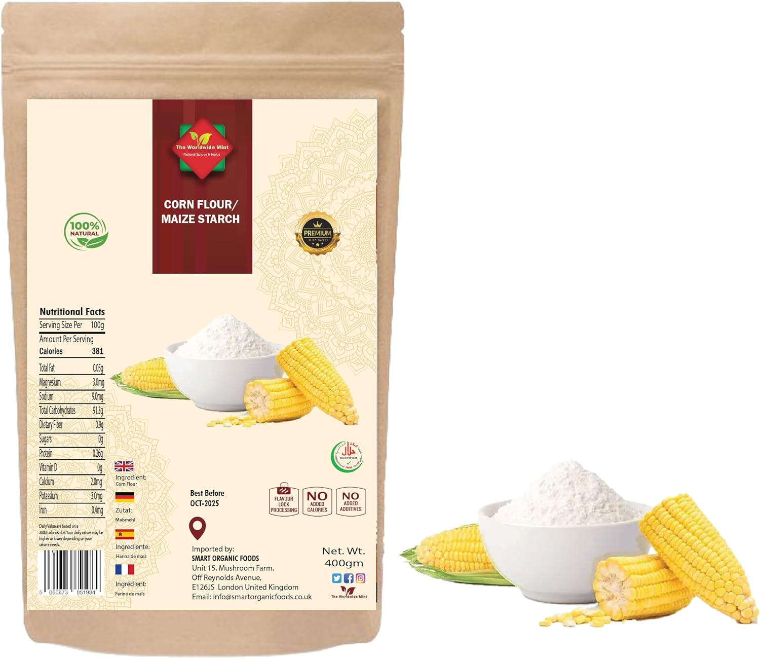 Corn Starch (400g / 14.11 oz) | Maize Starch | Best for Gravy sauce thickener | Non GMO | Vegan | No Preservatives Added | Supplied in Reusable Zip Sealed Pacakging