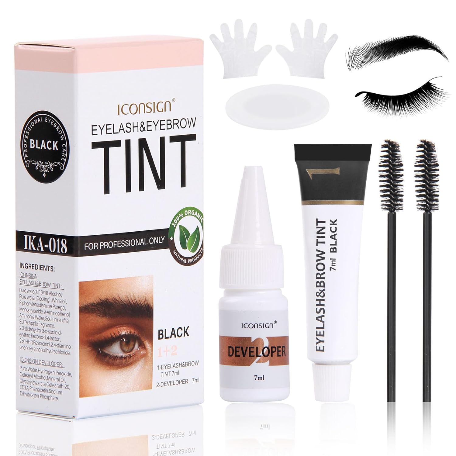 Natural Lash Color Kit, 2 in 1 Professional Lash & Brow Color Kit, Instant Bushy Eyelash & Eyebrow Kit Lasting, Safe & Easy DIY Brow Coloring, Black