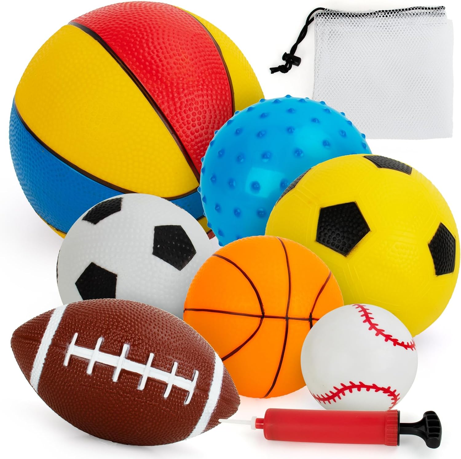 Balls for Toddlers 1-3,Toddler Sports Toys,Set of 7 Kids Ball Soft Foam Baby Sports Balls- Soccer Ball Basketball Baseball Rugby Bounce Ball Playground Indoor Outdoor Toys Gifts,with Free Bump/Bag