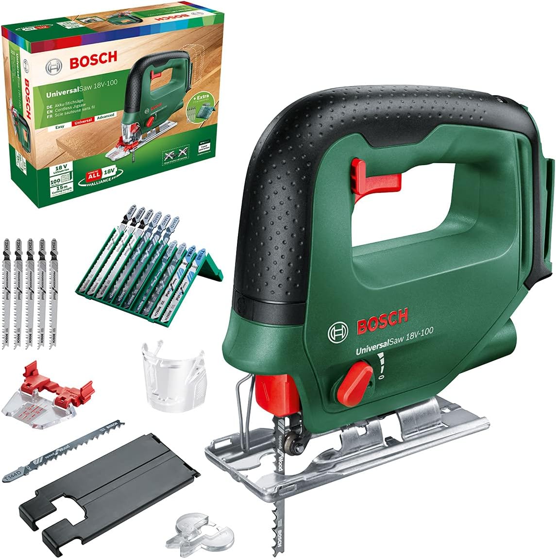Bosch Home and Garden Cordless Jigsaw UniversalSaw 18V-100 (Without Battery, 18 Volt System, 15 pcs Jigsaw Blade Set Included, in Carton Packaging) – Amazon Edition 0603011101