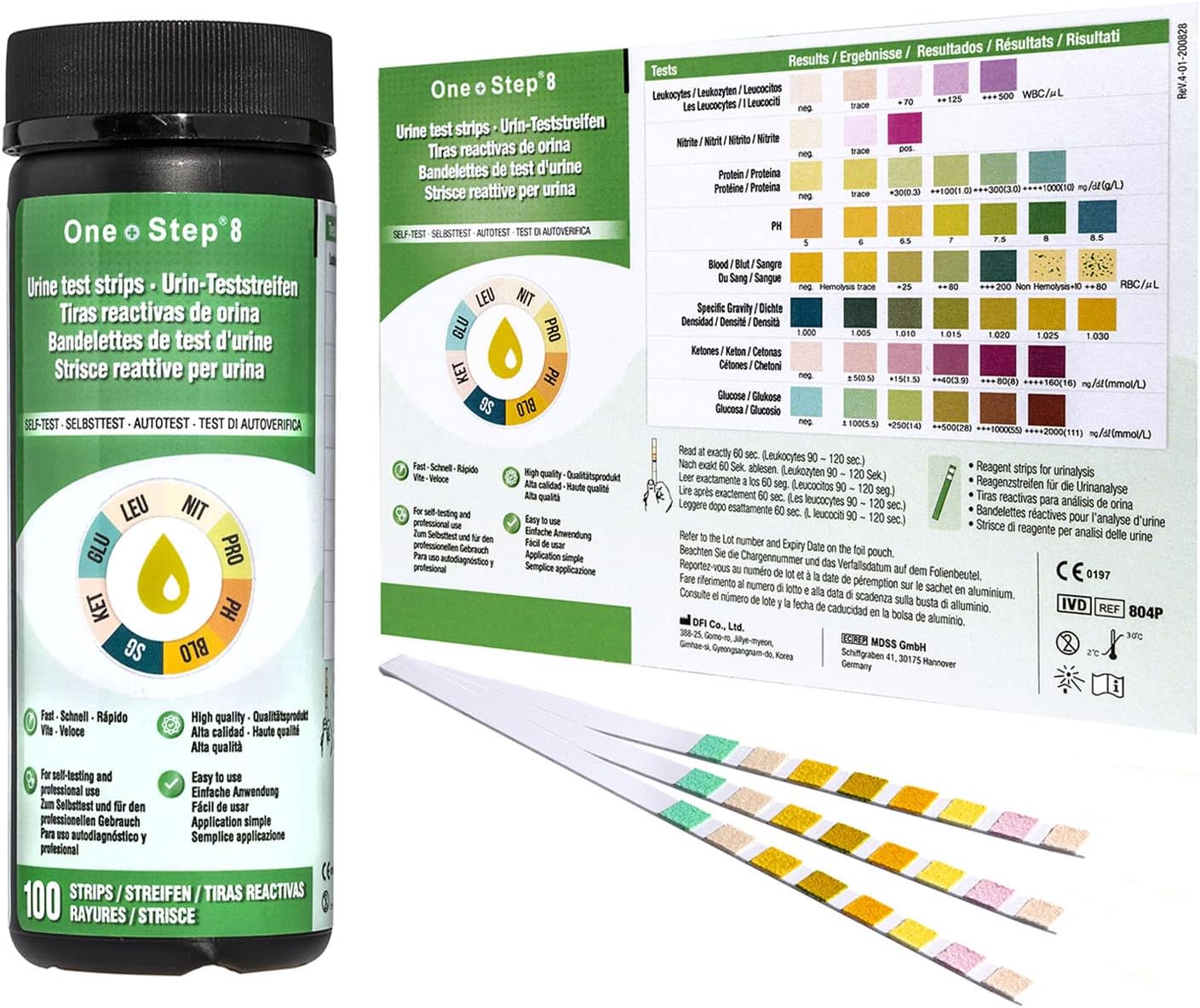 Urine Infection Test Strips 8 Parameter Dipsticks (100 Tests)
