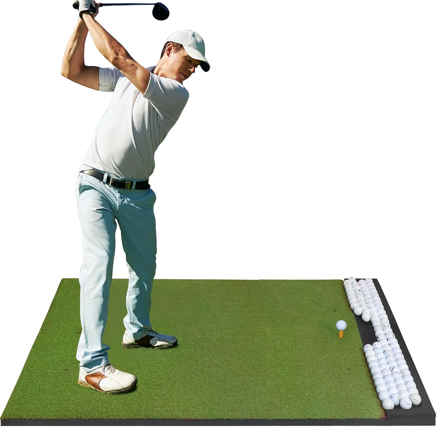 Integrated Golf Hitting Mat with Ball Tray, Thickening Golf Mats Practice Outdoor & Indoor Artificial Turf Matt with 3 Tees