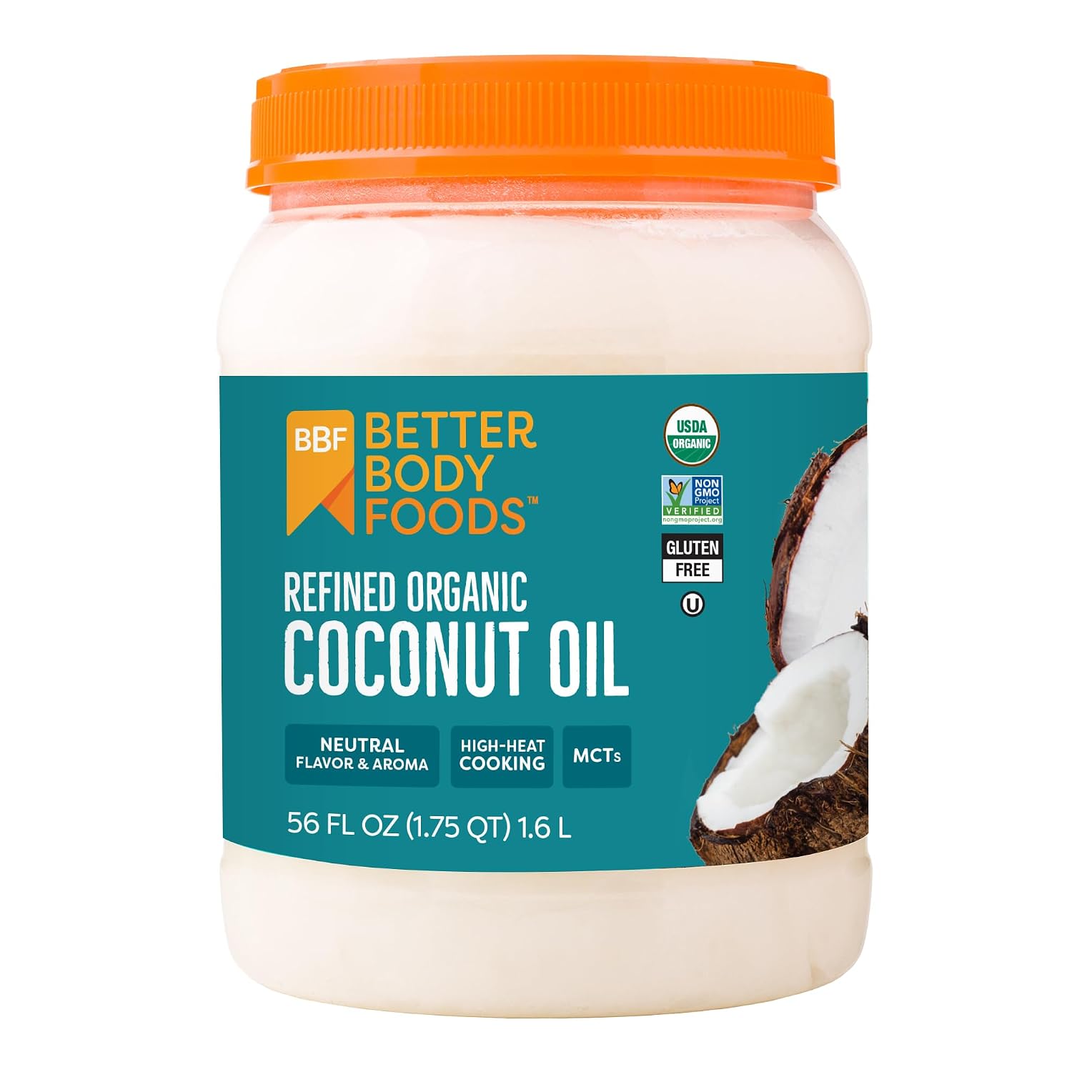 BetterBody Foods Refined Coconut Oil 56 Fl Oz, Organic, Non-GMO | Coconut Oil for Skin, Moisturizer, All-Purpose Cooking Oil, MCTs, High-Heat Cooking, Paleo, Oil Pulling, Coffee, Smoothies