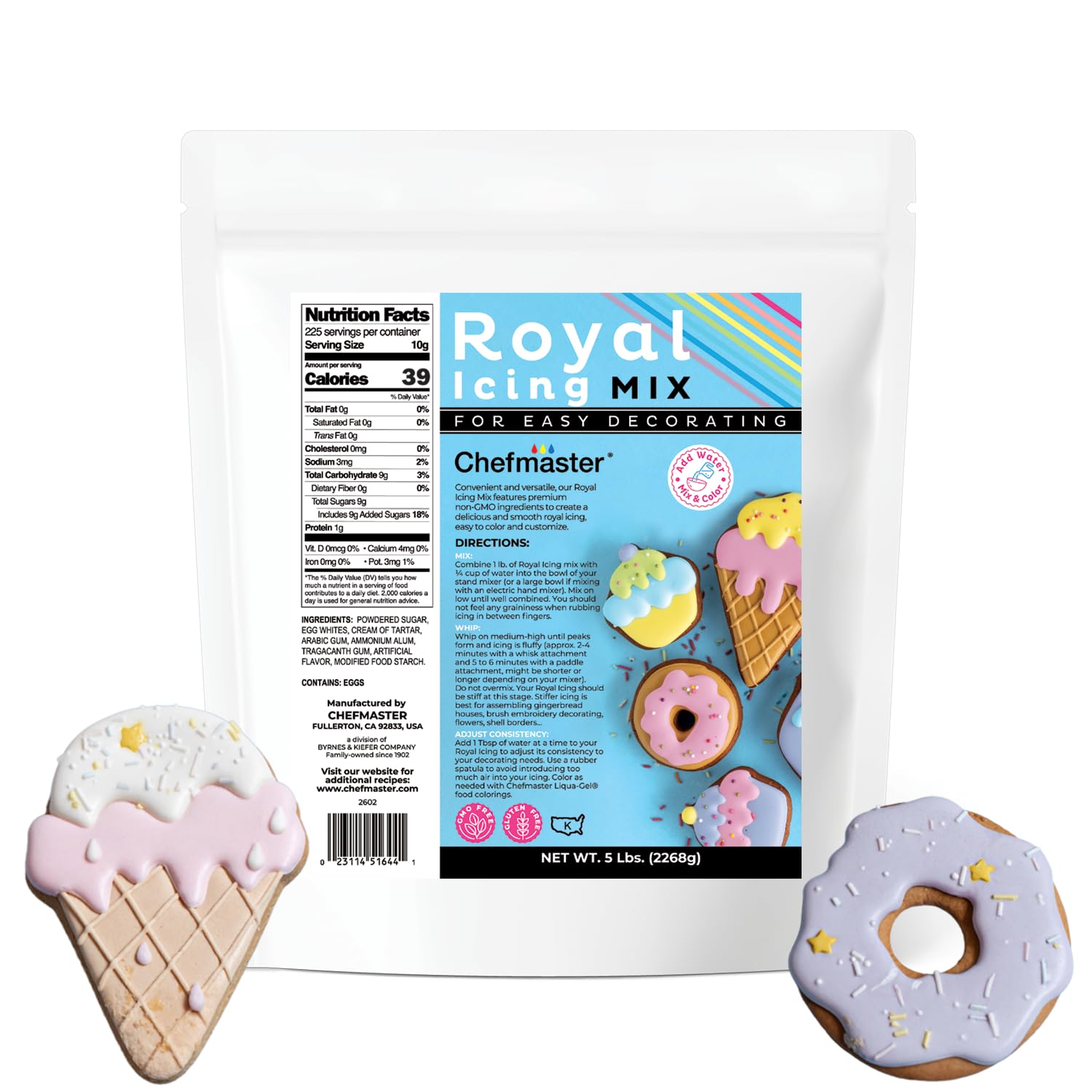 Chefmaster Premium Royal Icing Mix, Decorating Cookies, Making Cake Decorations, Extra Smooth & Versatile, Just Add Water, Non-GMO, Made in USA, 5 lbs (White Royal Icing)
