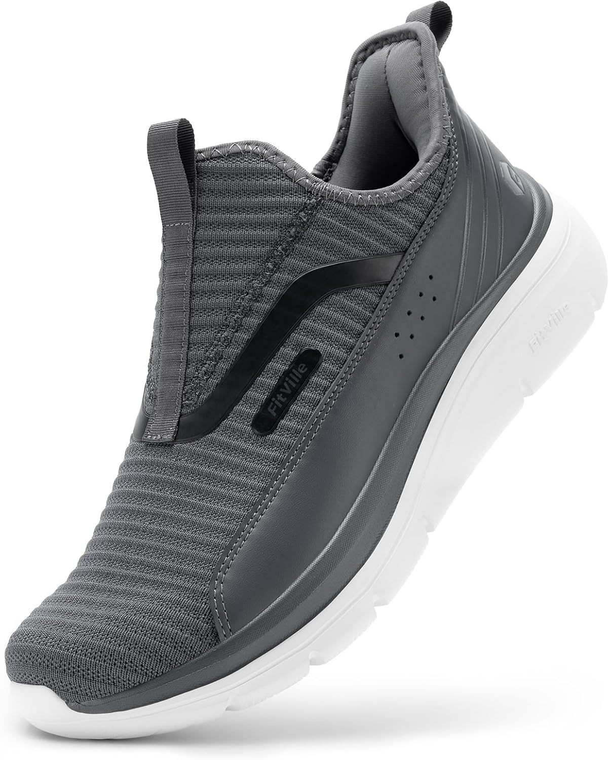 FitVille Men's Extra Wide Slip on Walking Shoes with Arch Support Men Slip on Sneakers for Foot Pain Relief-Stepease V2
