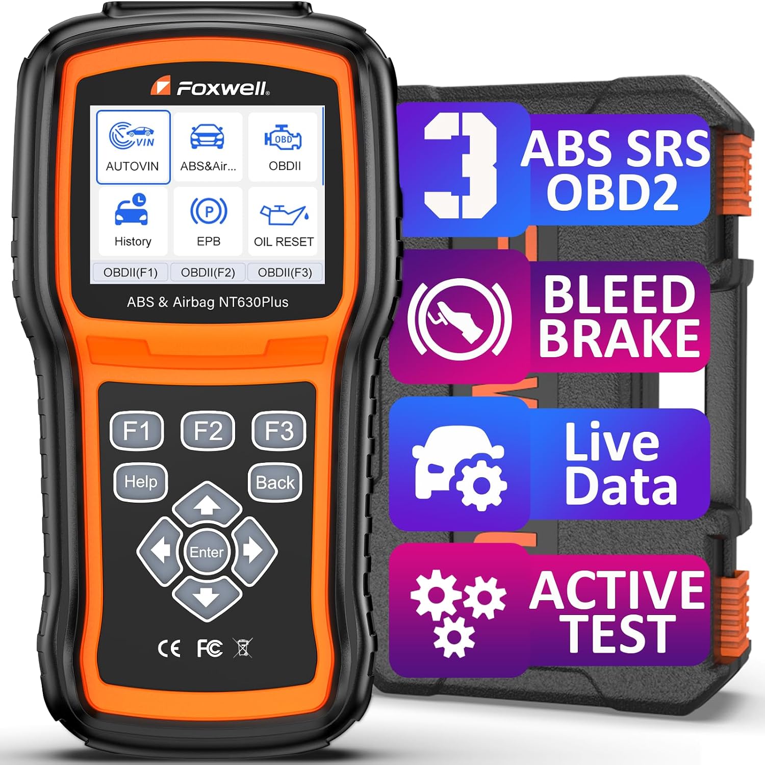 FOXWELL NT630 Plus OBD2 Scanner Diagnostic Tool, Car Code Reader ABS Bleeding Scan Tool SRS Scanner Bidirectional Control with Airbag Light Reset SAS Calibration Oil Light EPB Service Tool