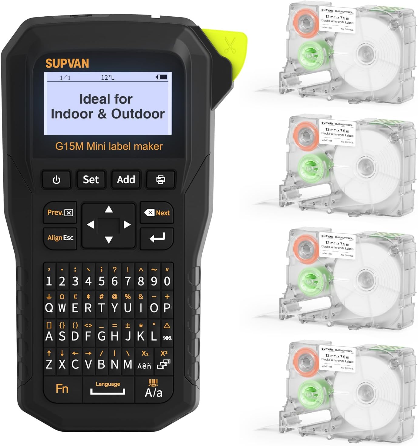 SUPVAN G15M Mini Portable Label Maker Machine with 4 Continuous Tapes