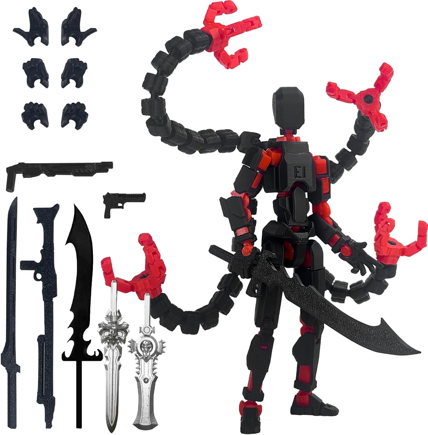 T13 Action Figure Already Assembled Accessories,T13 Multi-Jointed Movable,for Collectors Desktop Decorations t-13 Movability 3D Printed Toys (Black Red, 5.5inch)
