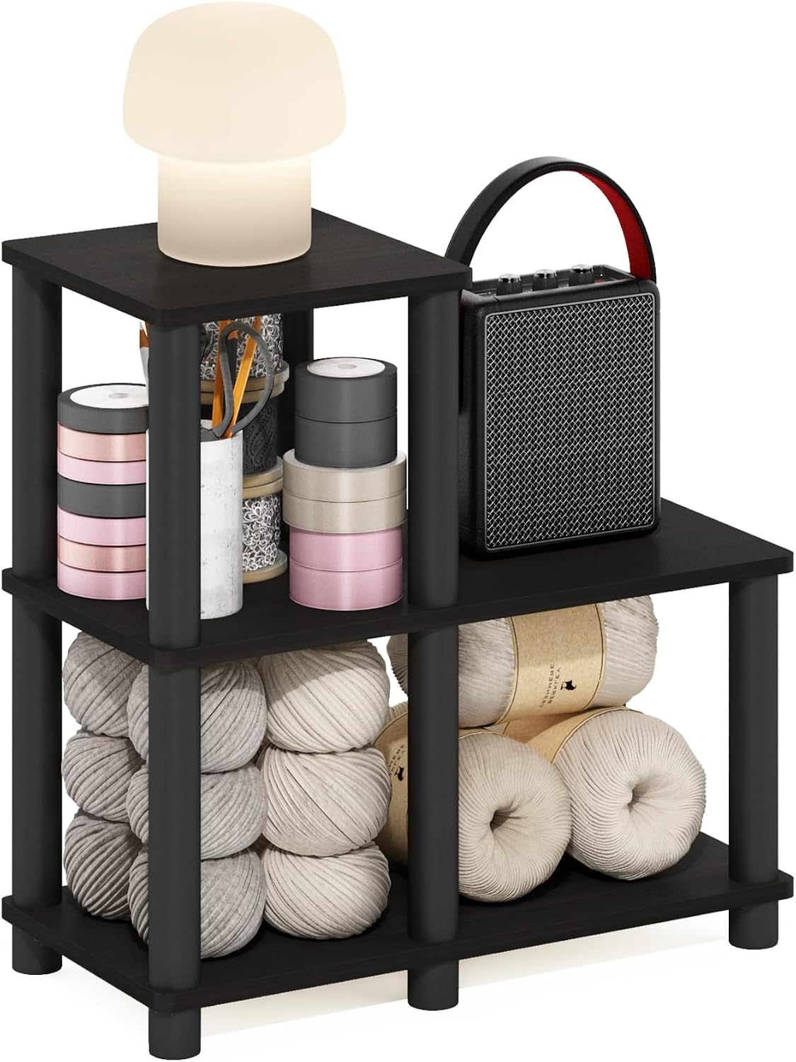 Furinno Turn-N-Tube 3-Tier Accent Decorative Shelf, Espresso/Black