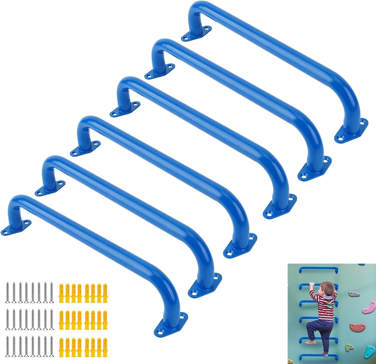 BiJun 17 Inch Monkey Bars Heavy Duty Metal Playground Handles,Blue 6 Pack