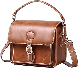 Cwatcun Camera Shoulder Bag Compact Camera Case Waterproof Retro Compatible for Canon Nikon Sony SLR DSLR Mirrorless Camera and Lens Brown, Small