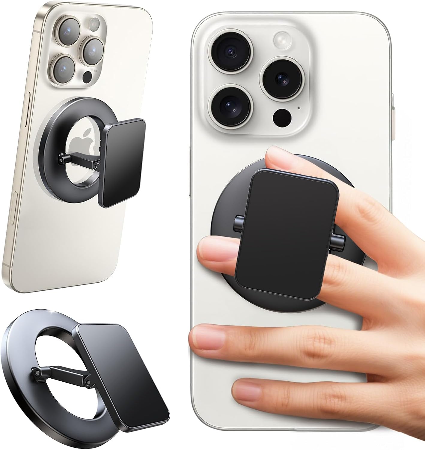 Dual-Side for Magsafe Phone Grip with Magnetic Phone Stand, Magnet Ring Holder for iPhone 16/15/14/13/12 Pro Max Series Magsafe Case, Strong Magnetic Car Mount, Gym Phone Holder
