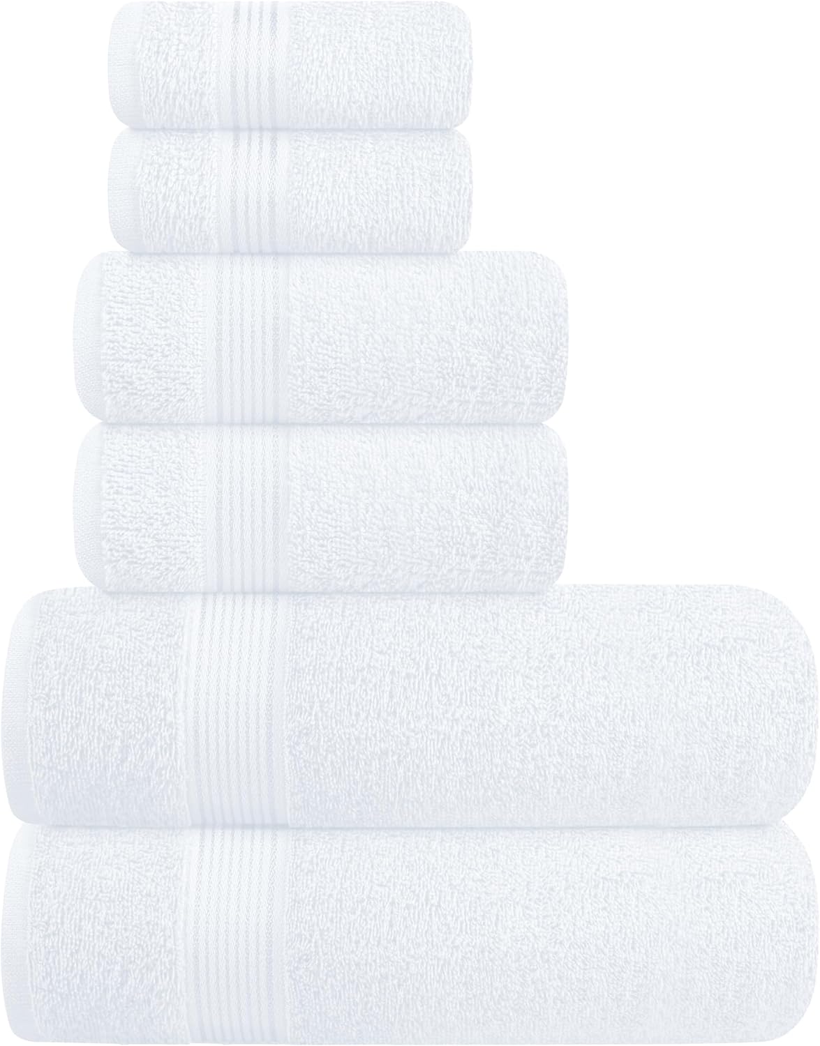 Belizzi Home Ultra Soft 6 Pack Cotton Towel Set, Contains 2 Bath Towels 28x55 inch, 2 Hand Towels 16x24 inch & 2 Wash Coths 12x12 inch, Ideal Everyday use, Compact & Lightweight - White