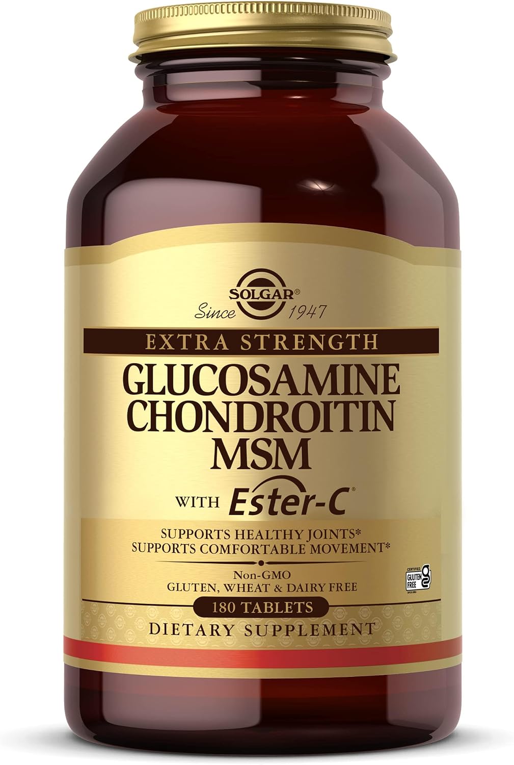 Solgar Extra Strength Glucosamine Chondroitin MSM w/Ester-C, 180 Tablets - Promotes Healthy Joints, Supports Comfortable Movement & Collagen Formation - Non-GMO, Gluten No, Dairy No - 60 Servings