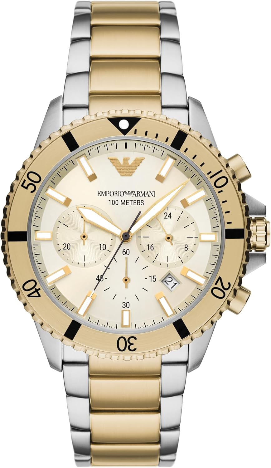 Emporio Armani Men's Chronograph Silver and Gold Two-Tone Stainless Steel Bracelet Watch (Model: AR11606)