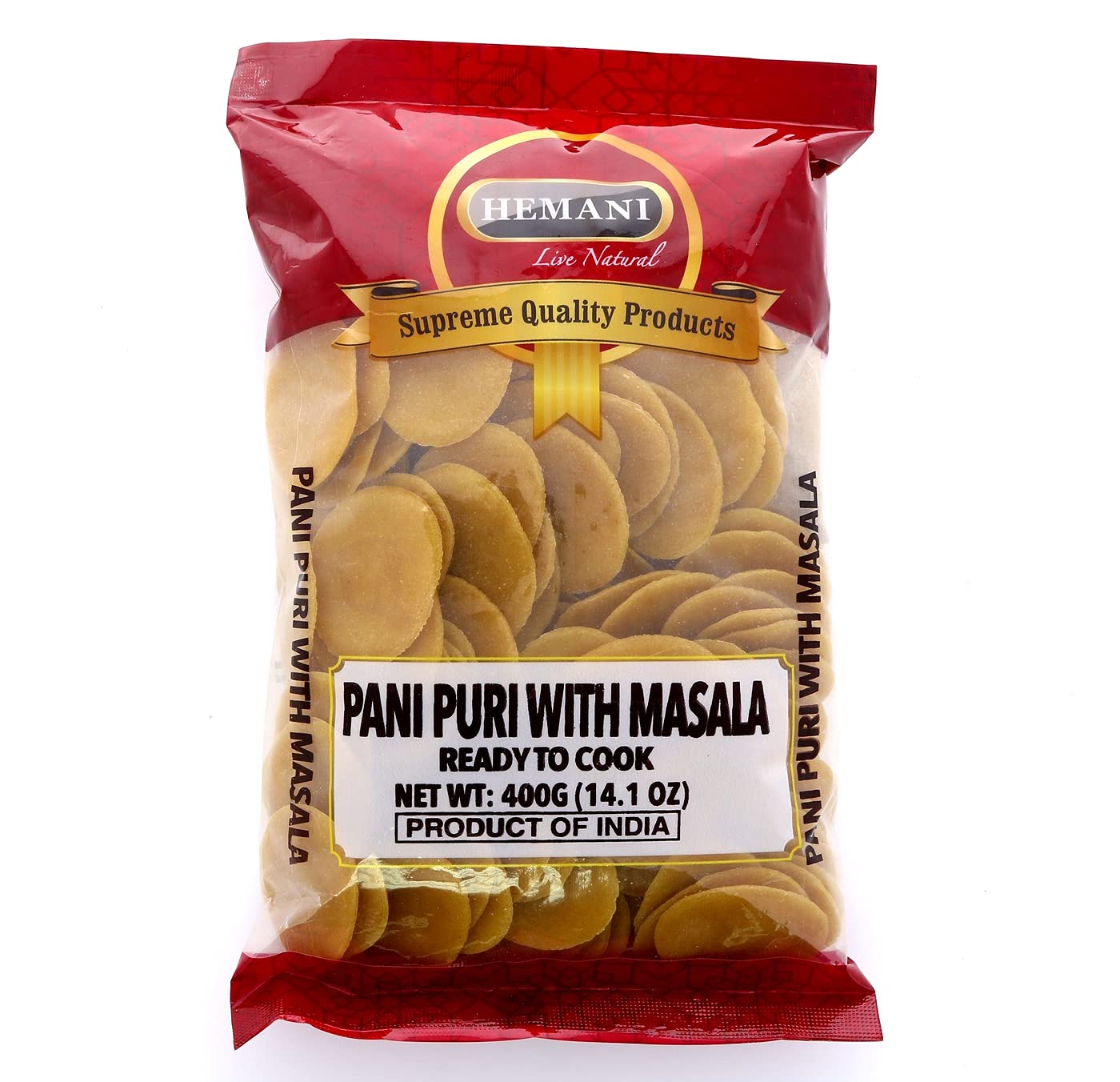 HEMANI Pani Puri - Coins - Comes with Masala - Ready to Cook - 400g (14.1 oz) - All Natural, Vegan & Non-GMO - Indian Origin
