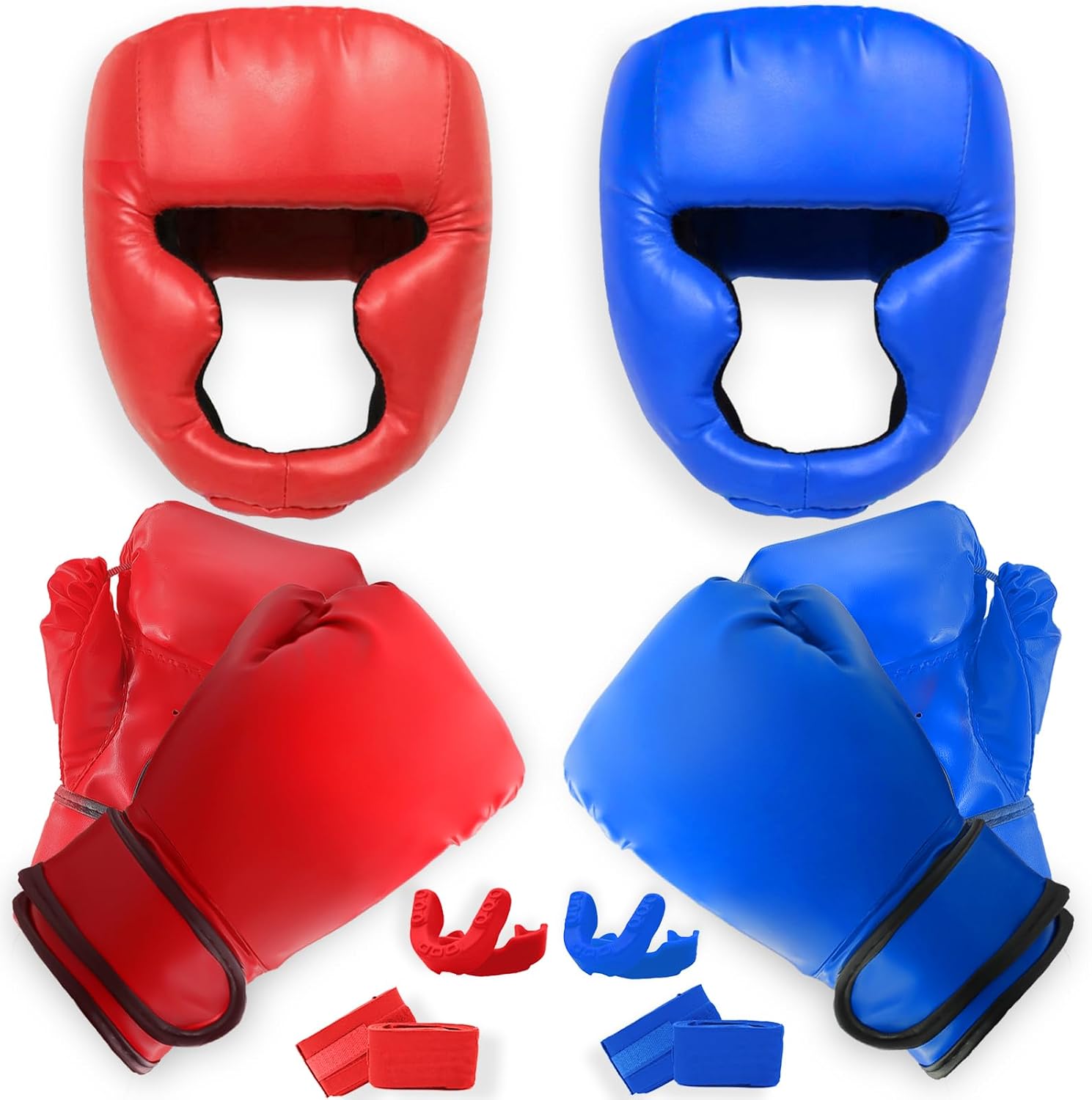 14 Pcs Boxing Set Boxing Equipment Set for Beginners Including 2 Pair of 6 oz Boxing Gloves Headgear Helmet Hand Wraps Mouth Guards Gifts for Kids Beginners Training Equipment