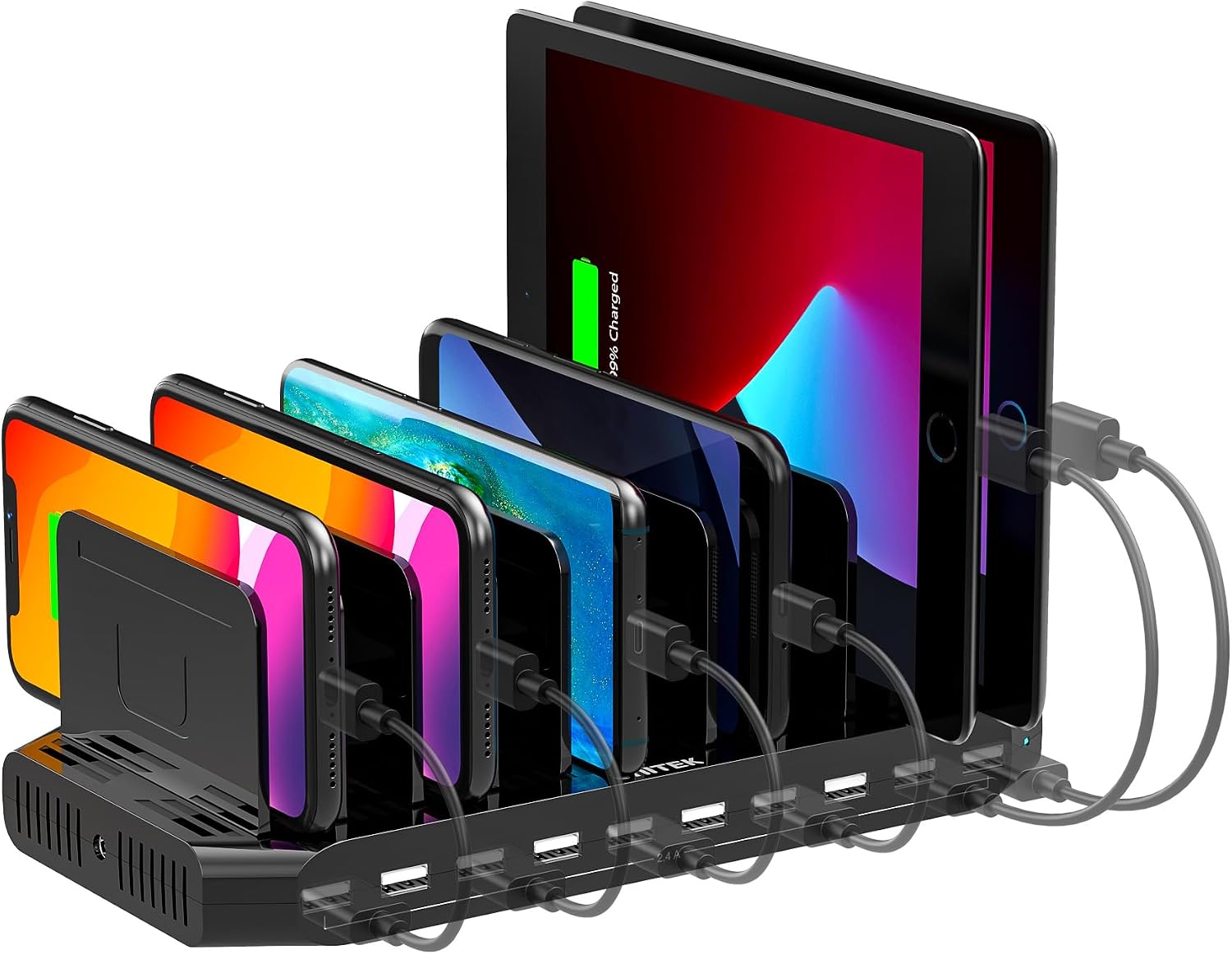 60W USB Charging Station, 10 Ports Multi Device Charging Station