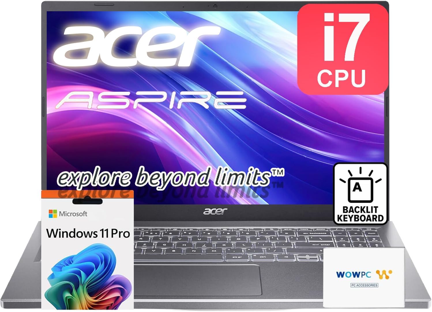 acer Aspire Premium 15.6" Laptop | Intel Core i7-1255U up to 4.7GHz | 64GB RAM - 2TB PCIe SSD | Backlit Keyboard | FHD | Wi-Fi 6 | Iris Xe Graphics | Webcam | Win11 Pro | WOWPC Recovery USB