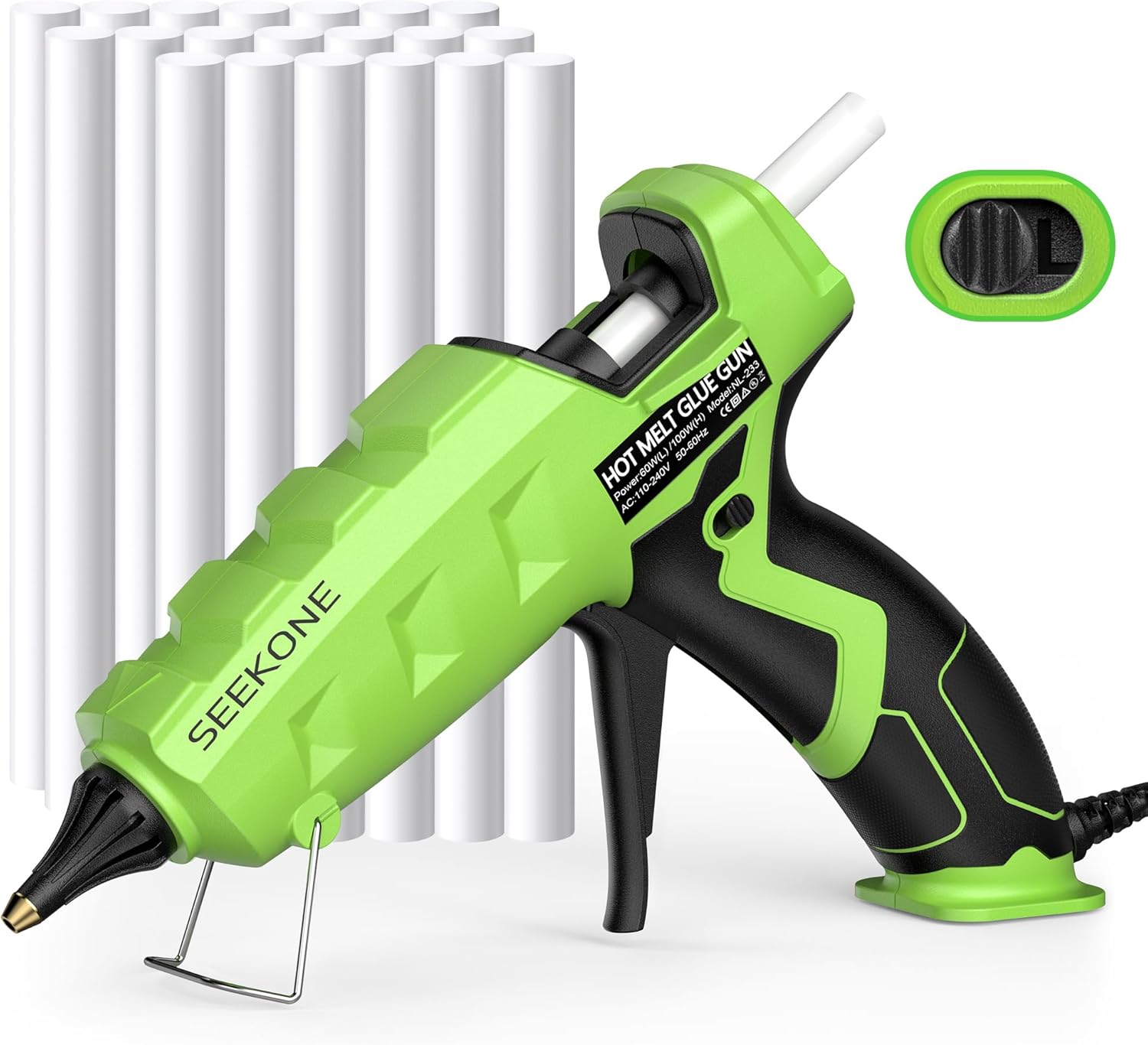 SEEKONE Full Size Hot Glue Gun, 60/100W Dual Power Large Glue Gun with 20 Pcs Premium Glue Sticks, High Temp Heavy Duty Industrial Glue Gun Kit for Quick Home Repairs, Arts, Crafts, DIY, Sealing