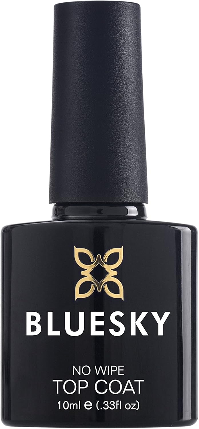 BLUESKY No Wipe Top Coat 10 ml, Clear Gel Nail Polish Top Coat for 21 Day Manicure, Professional, Salon and Home Use, Requires Curing Under LED UV Nail Lamp