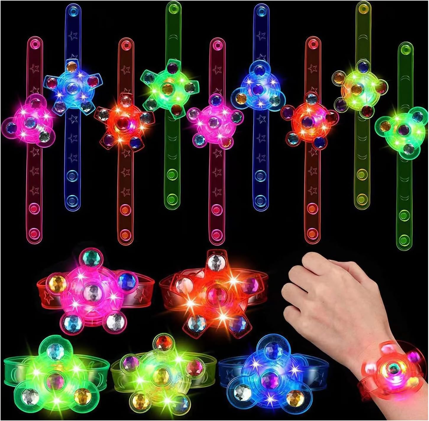 Party Favors for Kids 4-8 8-12, Light Up Bracelet for Goodie Bag Stuffers, Glow-in-the-Dark Parties, and Holiday Celebrations like Easter, Halloween, and Christmas, 10 Pack.