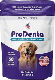 ProDenta - All-Natural and Delicious Dental Powder for Dogs Teeth and Gum Health Against Leaky Gums - for Dogs 12+ Weeks - Made in The USA - 30 Scoops per Bag