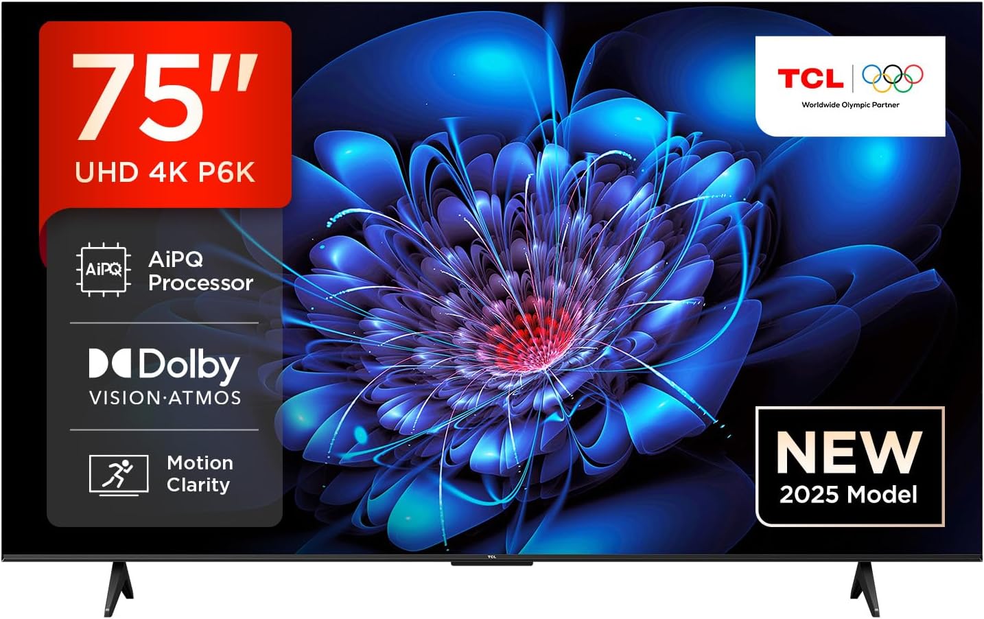 TCL 75P6K-UK 75" 4K Ultra HD, HDR TV, Smart TV Powered by Google TV (Dolby Audio, Voice Control, compatible with Google assistant, Chromecast built-in, 2025 New Model)